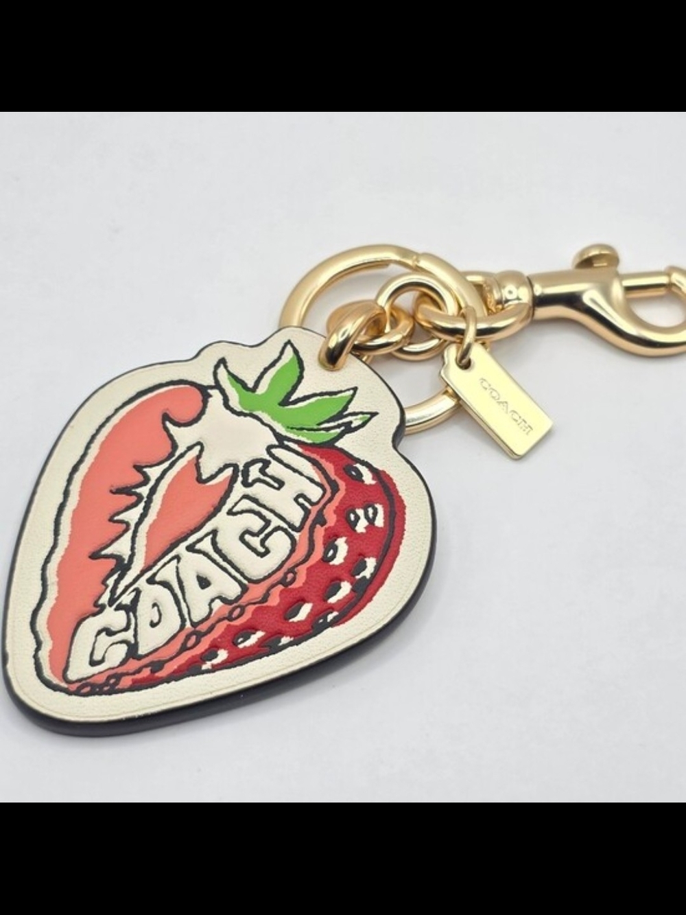 COACH Strawberry Leather Key Chain - White & Red With Coach Dustbag - Picture 3 of 6
